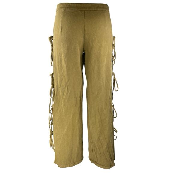 PLT Label Women's Green Mid Rise Side Tie Wide Leg Baggy Trousers Pants Size 4 - Picture 3 of 5